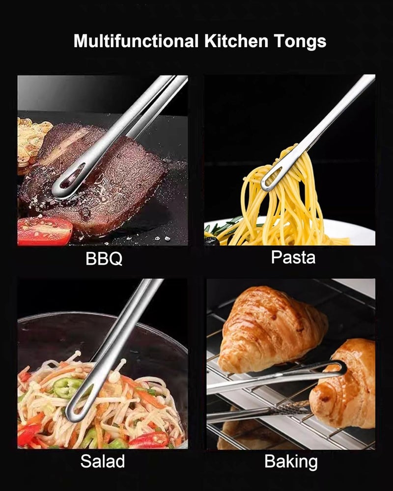 PHOJEWI 2 Pcs 11 Inches Korean BBQ Tongs Stainless Steel Grill Tongs Cooking Tweezers Japanese Barbecue Tong for Kitchen Cooking Salads Pasta Buffet Food Serving - Image 4